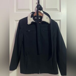 Women’s Jason Kole Black Coat with Faux Fur Collar